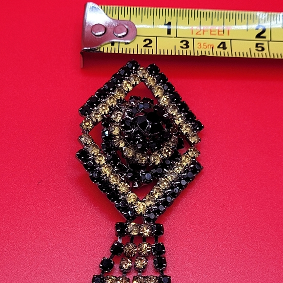 Black and Yellow Vintage Style Rhinestones Brooch Pin - Picture 7 of 8